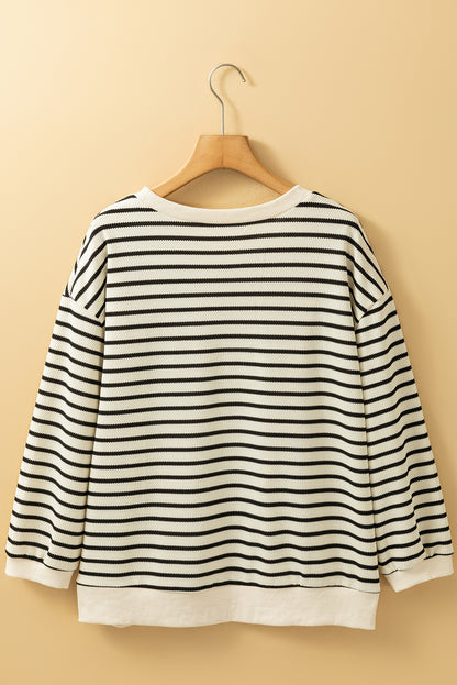 Stripe Floral Patched 3/4 Sleeve Top