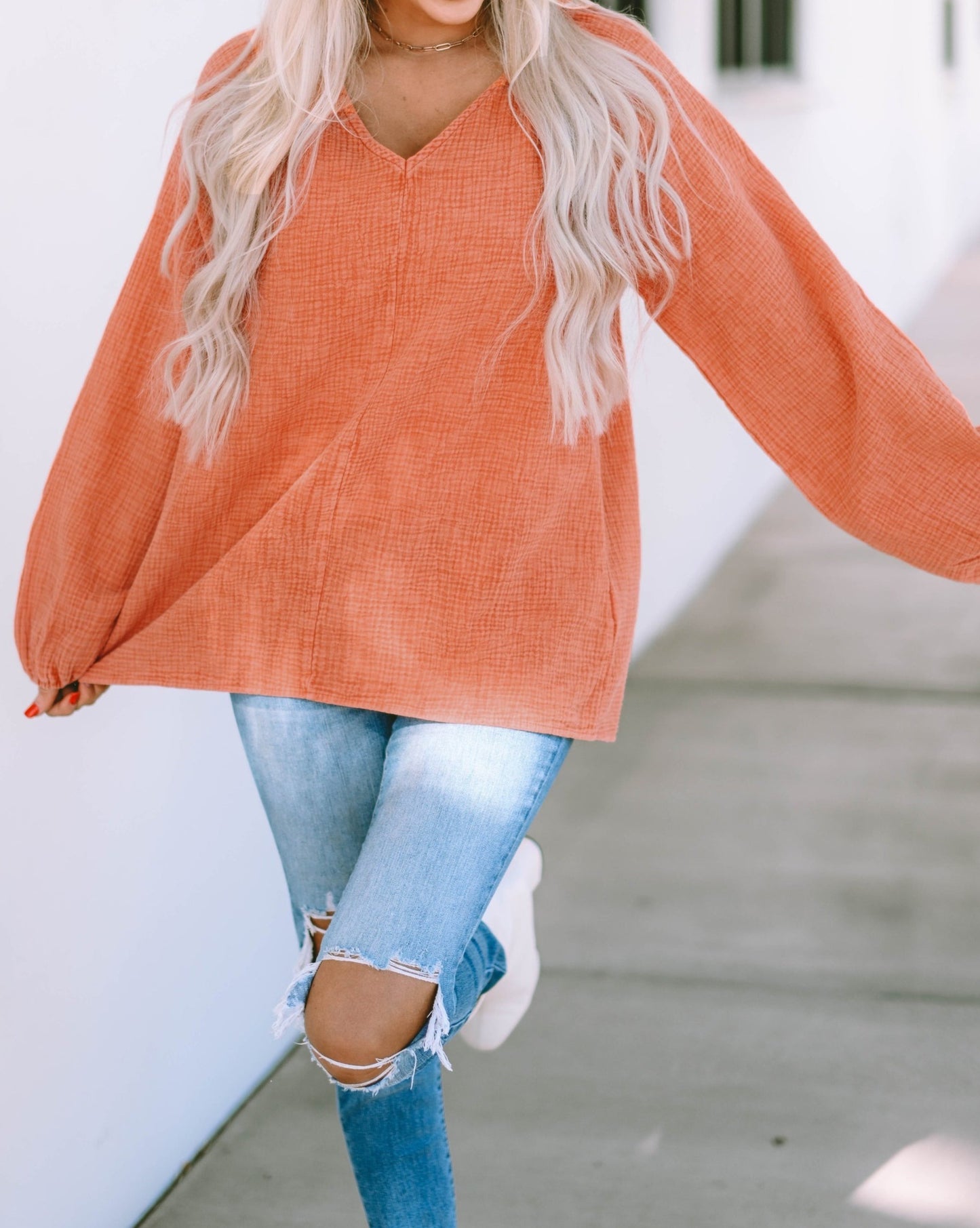 Crinkle Gauze Puff Sleeve Blouse