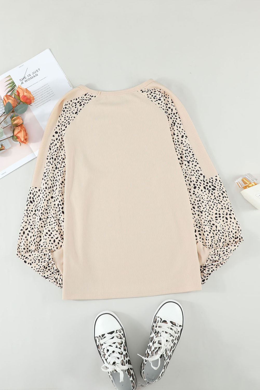 Leopard Colorblock Raglan Pullover Top