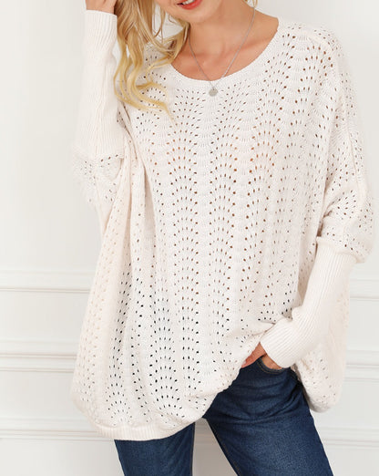 Hollowed Pointelle Dolman Sleeve Sweater