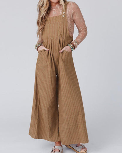 Stripe Pleated Jumpsuit w/Pockets