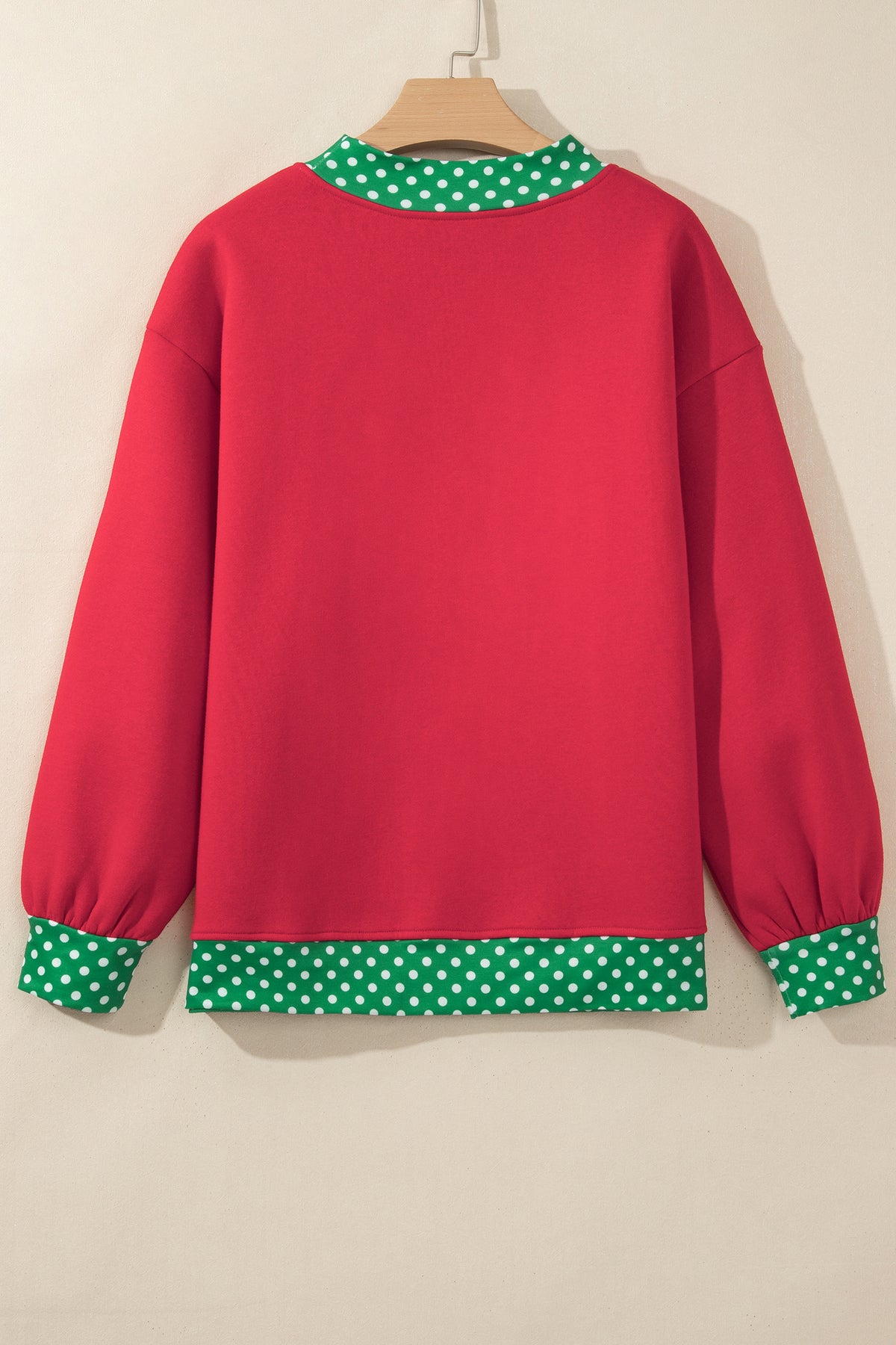 Polka Dot Contrast Trim Mock Neck Sweatshirt