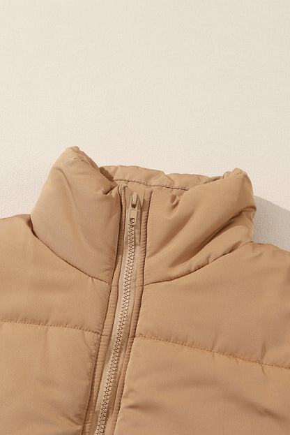 Solid Standing Collar Zip Up Oversized Puffer Vest
