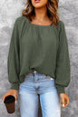 Waffle Square Neck Puff Sleeve Top