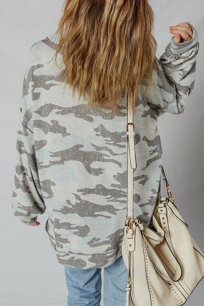 Camo Reverse Seam Drop Shoulder Sweatshirt