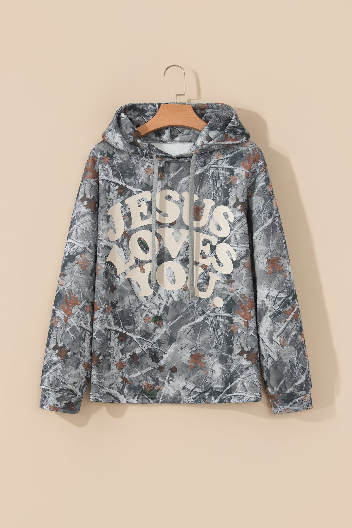 JESUS LOVES YOU Woodland Camo Letter Print Hoodie