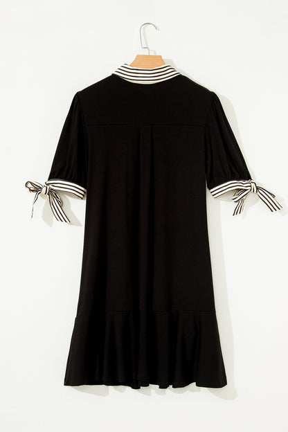 Stripe Polo Collar Tied Short Sleeve Mini Dress