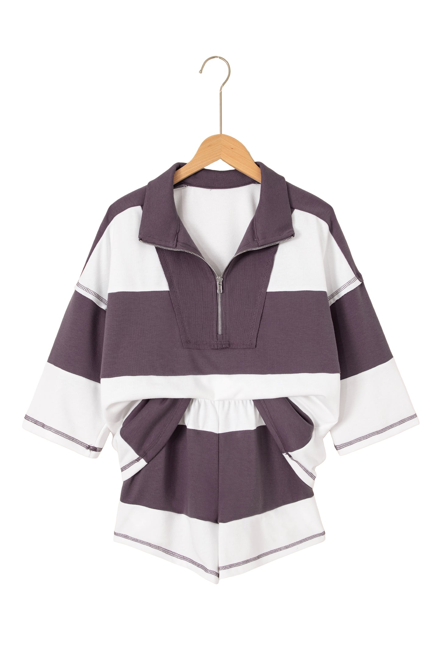 Stripe Colorblock Reverse Seam Top and Shorts Set