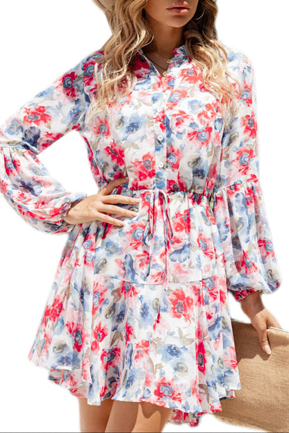 Floral Long Sleeve Buttoned Dress