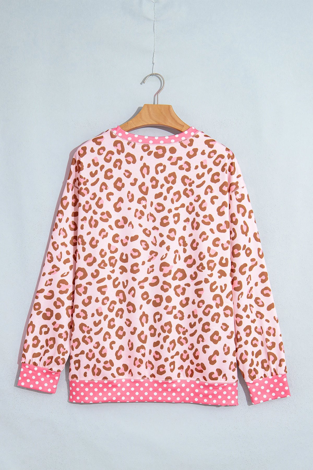 Leopard Polka Dot Colorblock Trim Long Sleeve Top