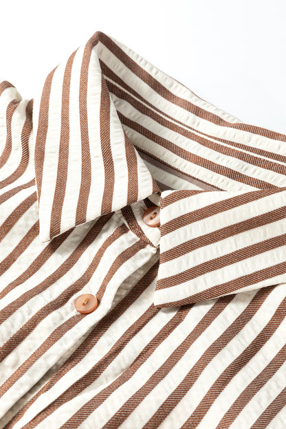 Stripe Textured 3/4 Sleeve Split Hem Midi Dress