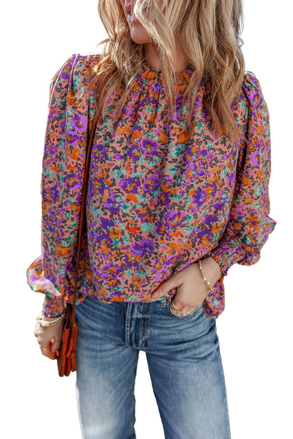 Floral Frilled Round Neck Blouse