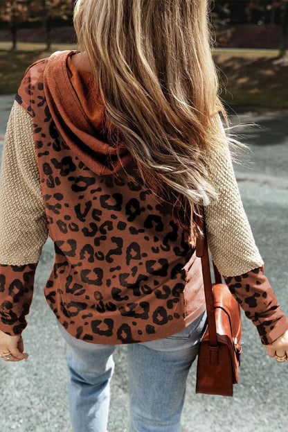 Leopard Colorblock Crossed V-Neck Hoodie