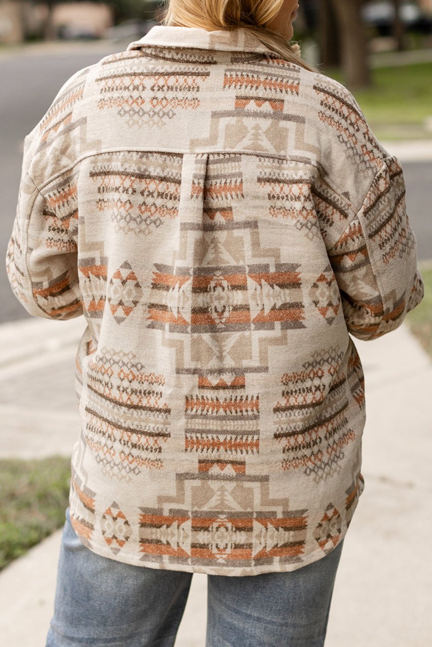 Plus Size Aztec Geometric Pockets Jacket