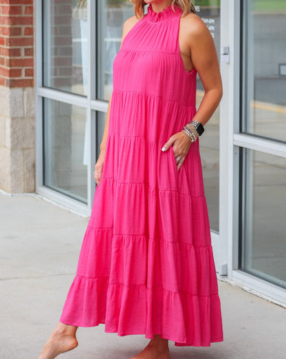 Frilled Neck Tiered Maxi Dress