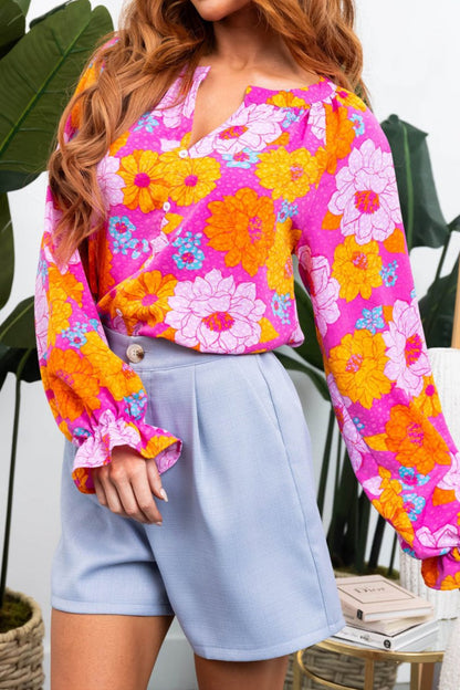 Floral Flounce Long Sleeve Blouse