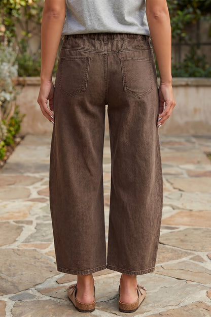 Solid Denim Patch Pocket Barrel Leg Jeans