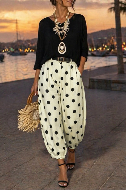 Polka Dot Pleated High Waist Harem Pants
