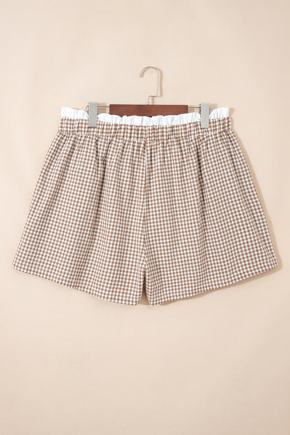 Plus Size Gingham Plaid Ruffle Contrast Trim Shorts