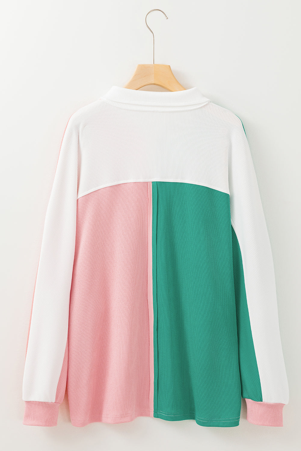 Colorblock Ribbed Oversize Collared Sweatshirt