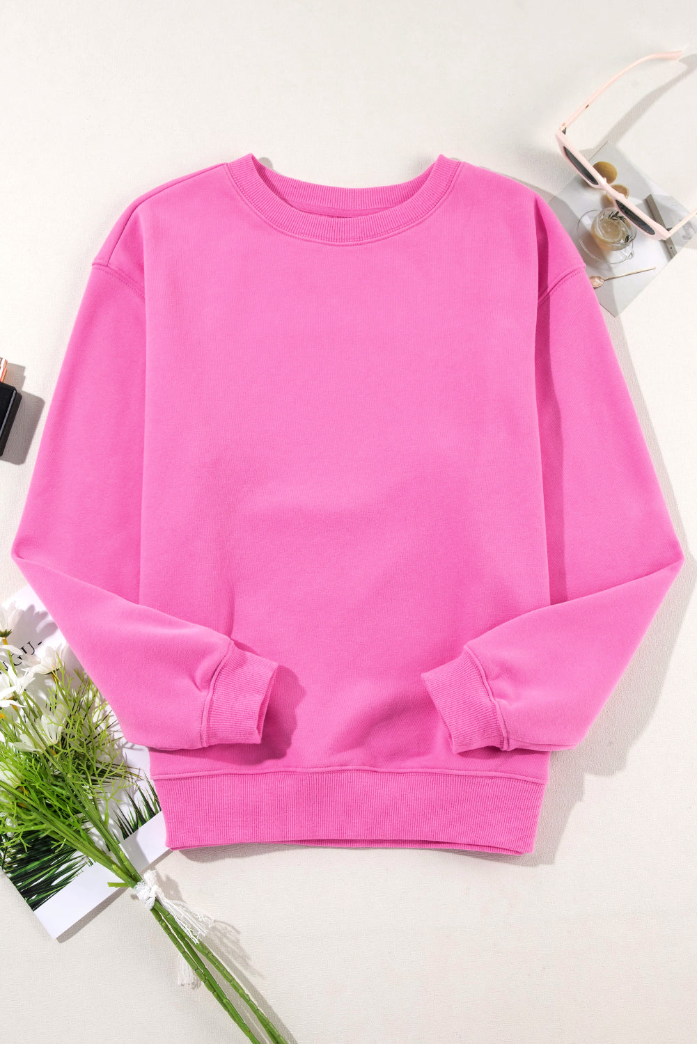 Solid Fleece Lined Terry Sweatshirt