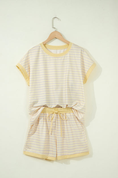 Stripe Relaxed Tee & Drawstring Shorts Set