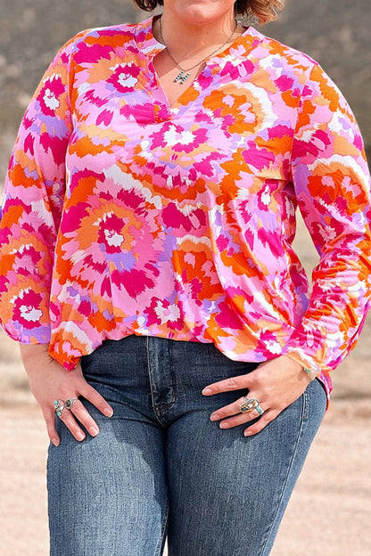 Abstract Floral V-Neck Blouse Plus Size