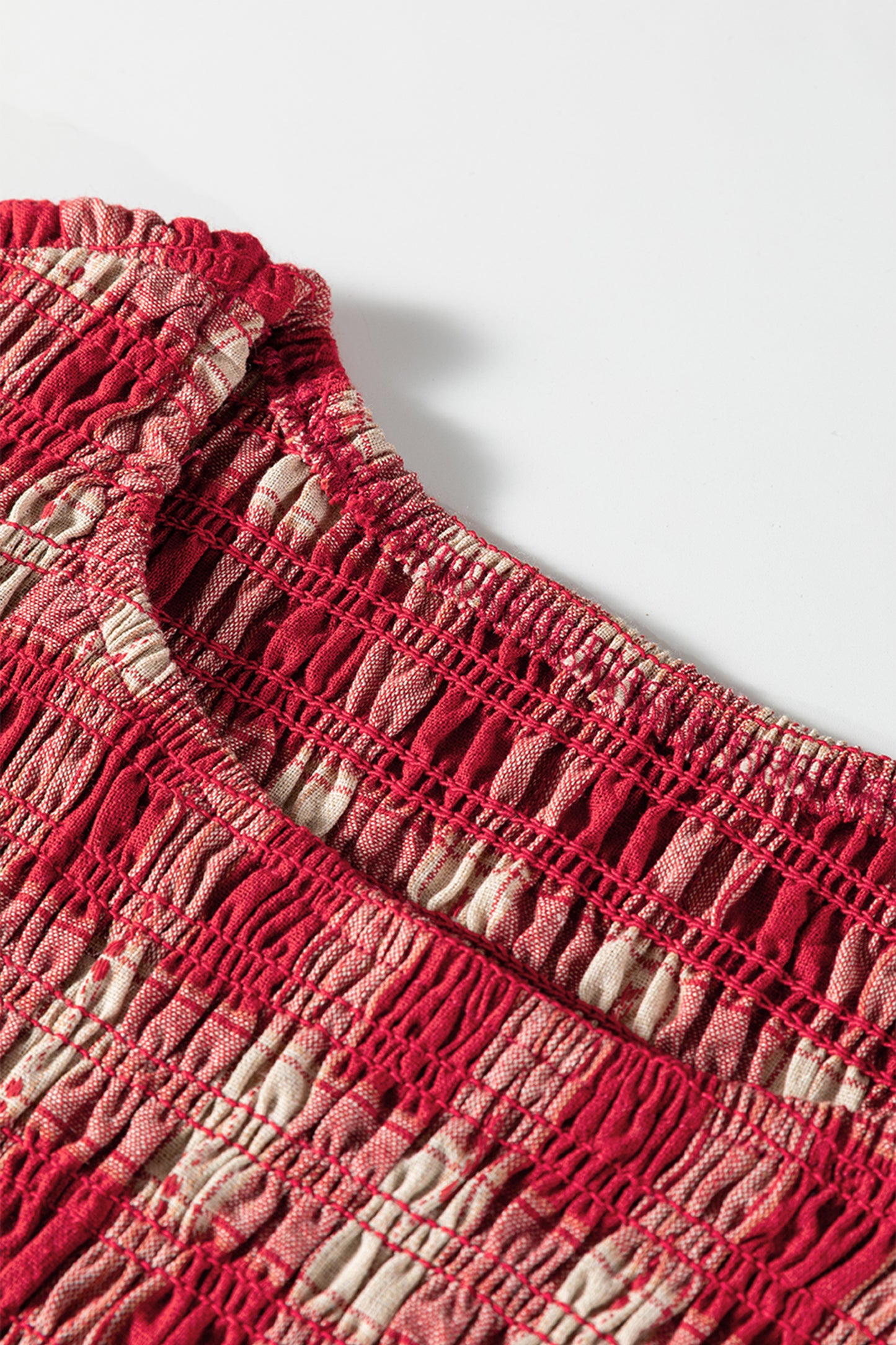 Plaid Smocked Puff Sleeve Mini Dress