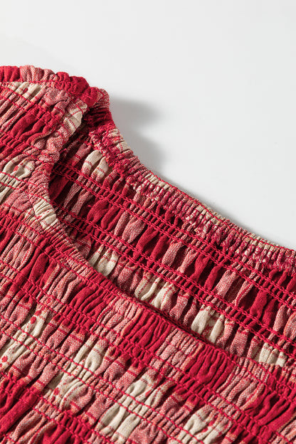 Plaid Smocked Puff Sleeve Mini Dress