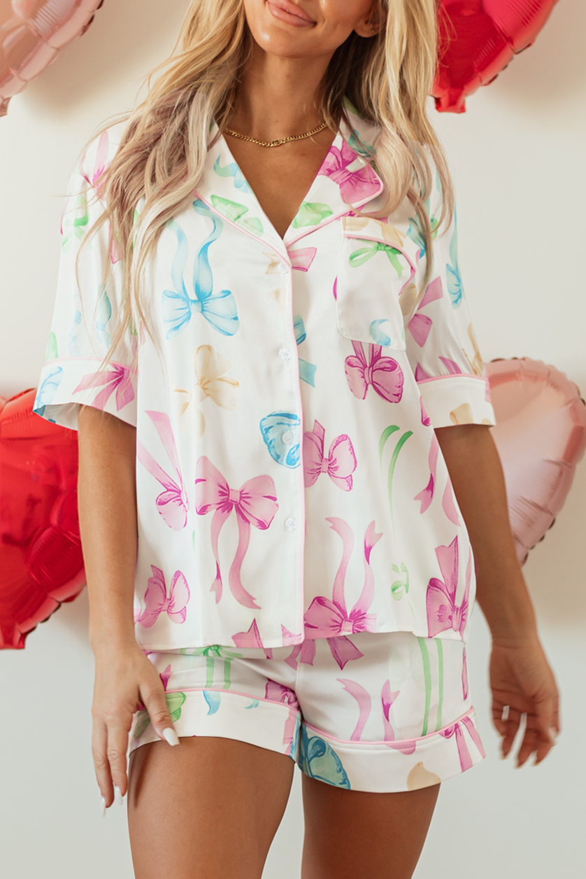 Bow Shirt and Shorts Pajama Set