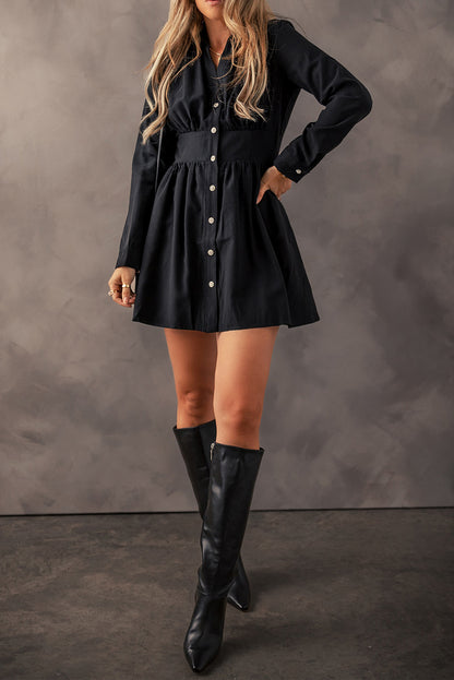 Cinched Waist Buttoned Mini Dress