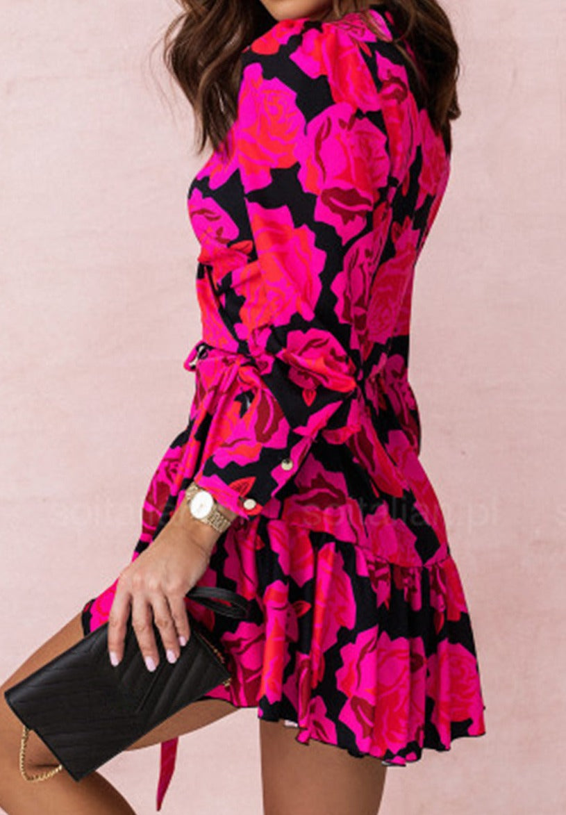 Rose Long Sleeve Tiered Mini Dress