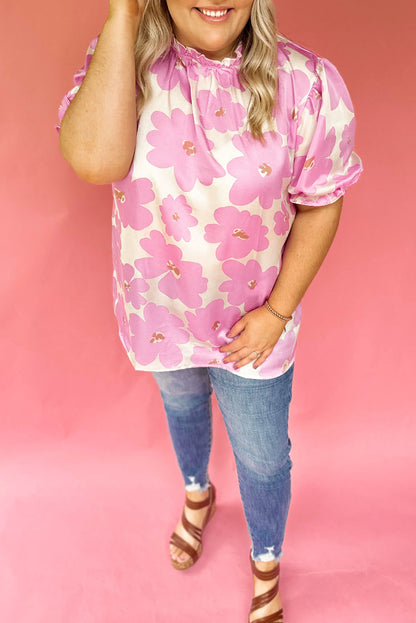 Floral Ruffle Mock Neck Blouse Plus Size