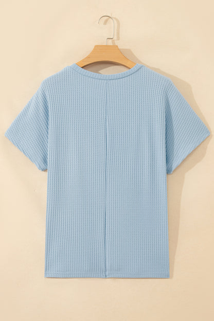 Solid Waffle Knit Dolman Short Sleeve Loose Top