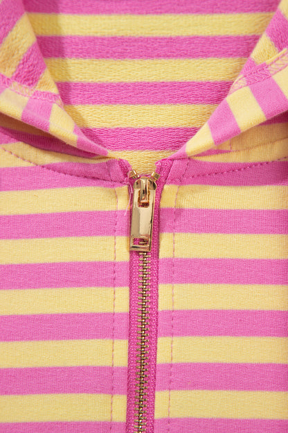 Stripe Long Sleeve Zip-Up Hoodie & Shorts Set
