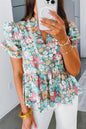 Floral Puff Short Sleeve Blouse