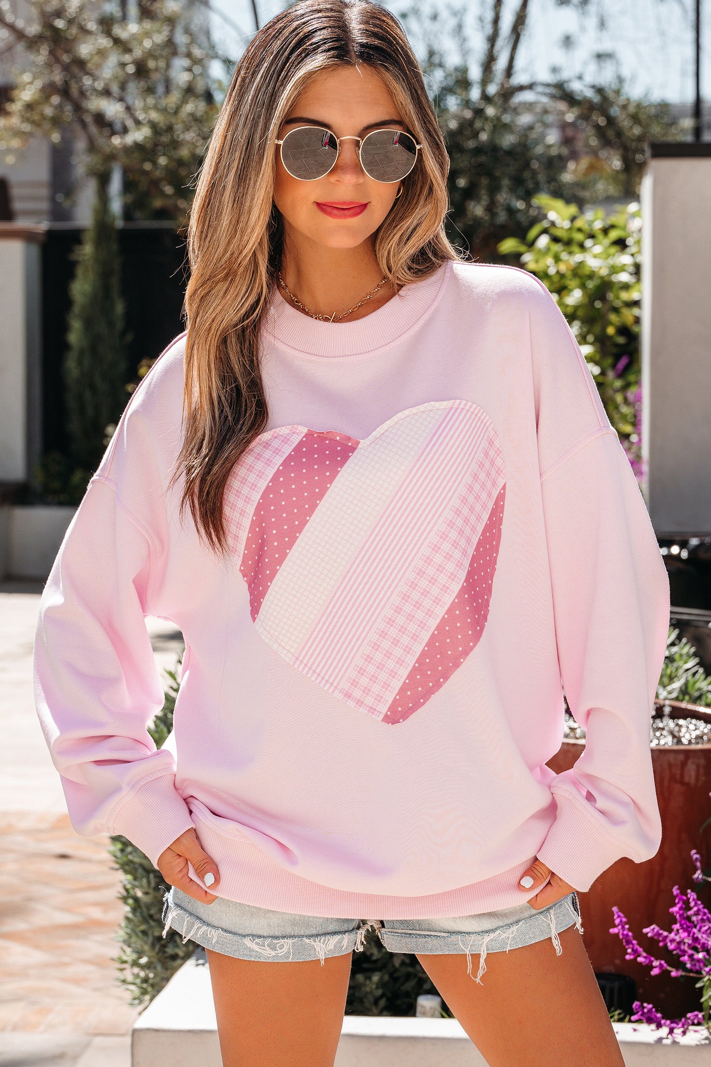 Heart Patchwork Drop Shoulder Oversize Sweatshirt