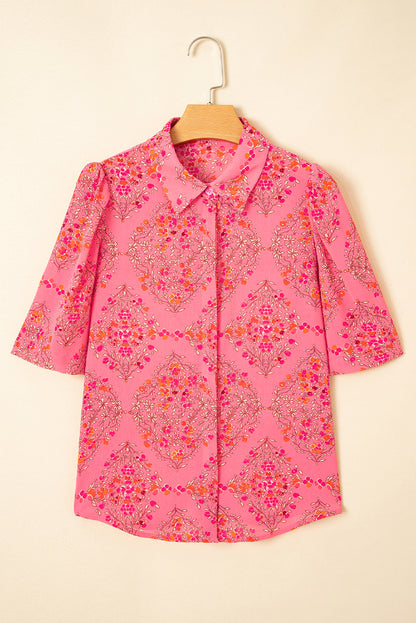 Floral Wide Short Sleeve Button Up Shirt