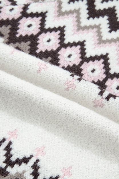 Geometric Fair Isle Brushed Knit Buttoned Cardigan