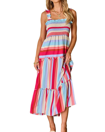 Stripe Smocked Ruffle Tiered Dress