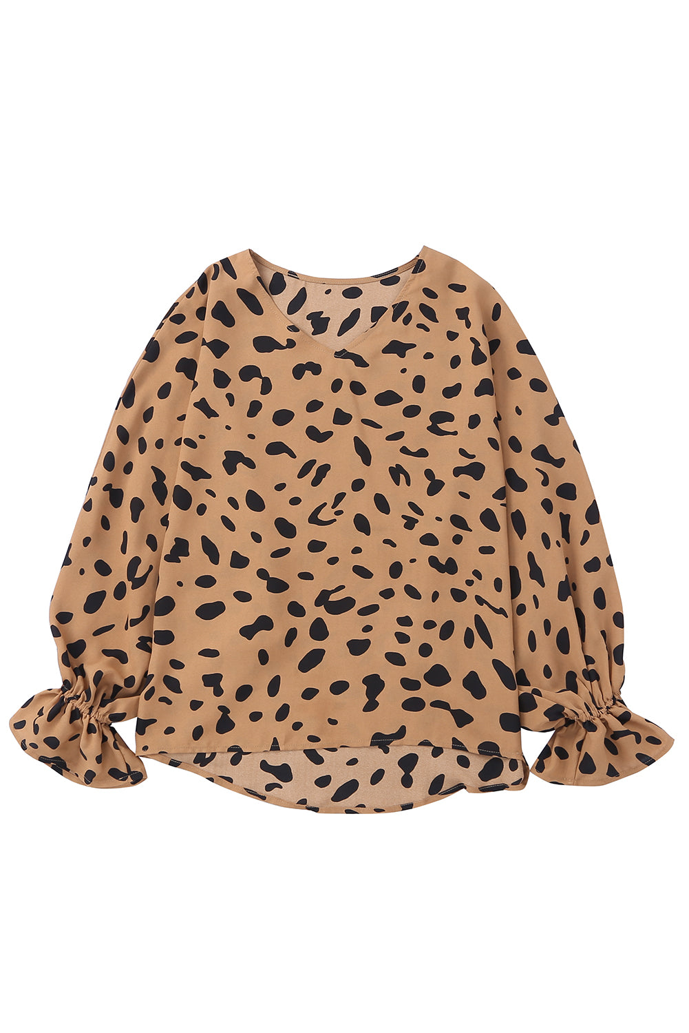 Leopard Ruffle Long Sleeve Blouse