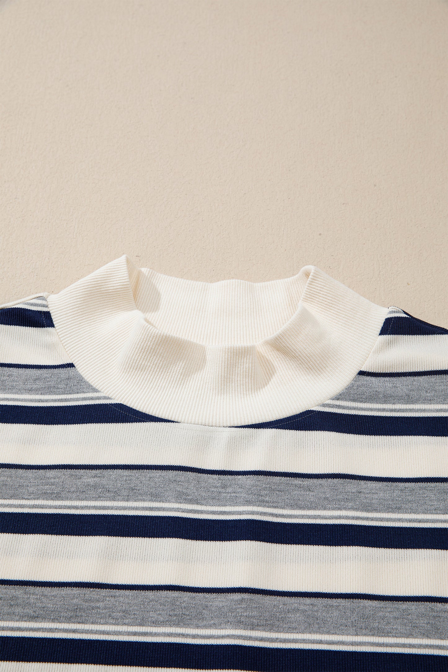 Stripe Ribbed Mock Neck Long Sleeve Sweatshirt