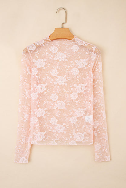 Floral Lace Sheer Mesh Long Sleeve Top