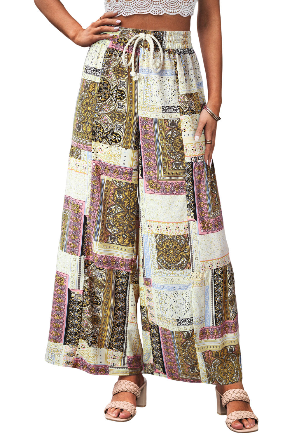 Boho Patchwork Wide Leg Pants