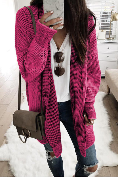 Plaid Knit Open Front Cardigan