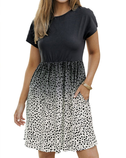 Leopard Gradient Pocketed T-Shirt Dress