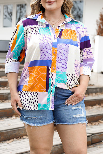 Abstract Buttoned Shirt Plus Size