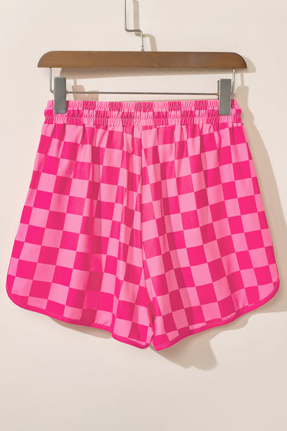 Checker Drawstring Elastic Waist Shorts