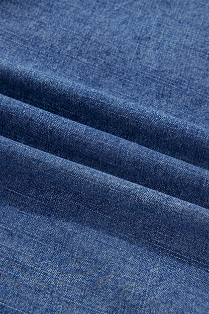 Denim Chest Pocket 3/4 Sleeve Loose Buttoned Shirt