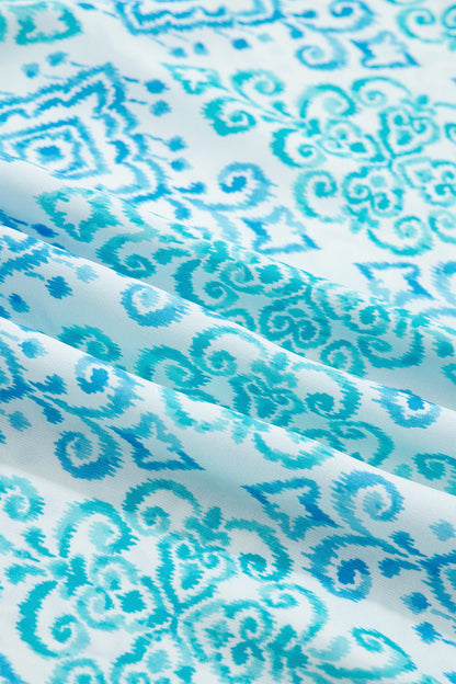 Boho Geometric Patchwork Ruffle Puff Sleeve Dress